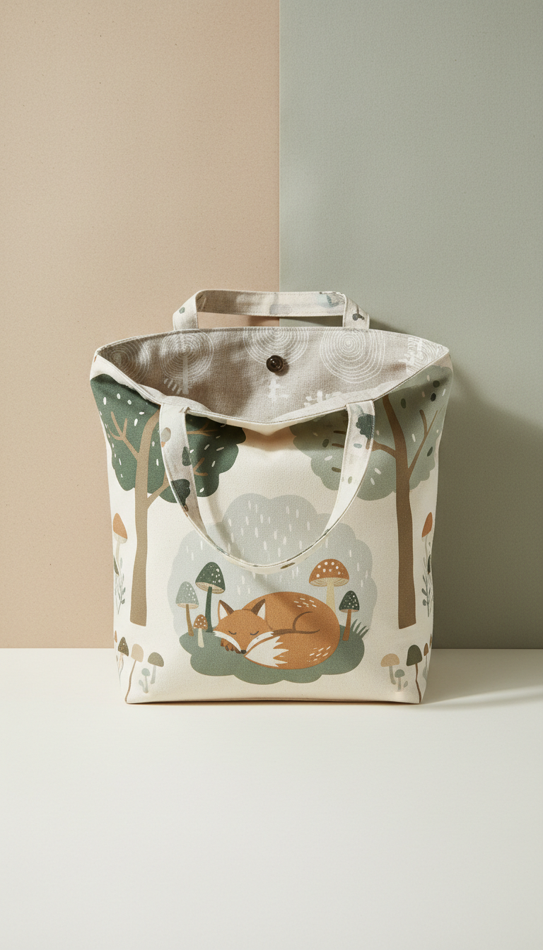 Woodland Illustration Linen Tote Bag